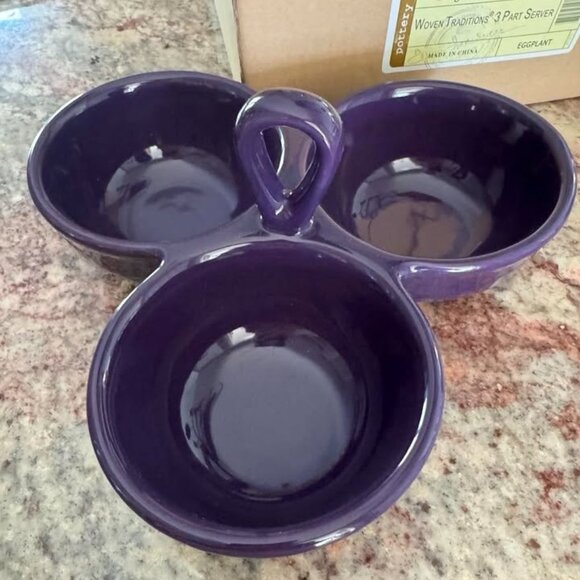 Longaberger Other - Longaberger Pottery Woven Traditions 3-part Server Eggplant Purple